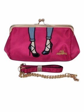Mis Zapatos Embroidered Clutch Bag With Removable Crossbody Strap In RoseRed NWT